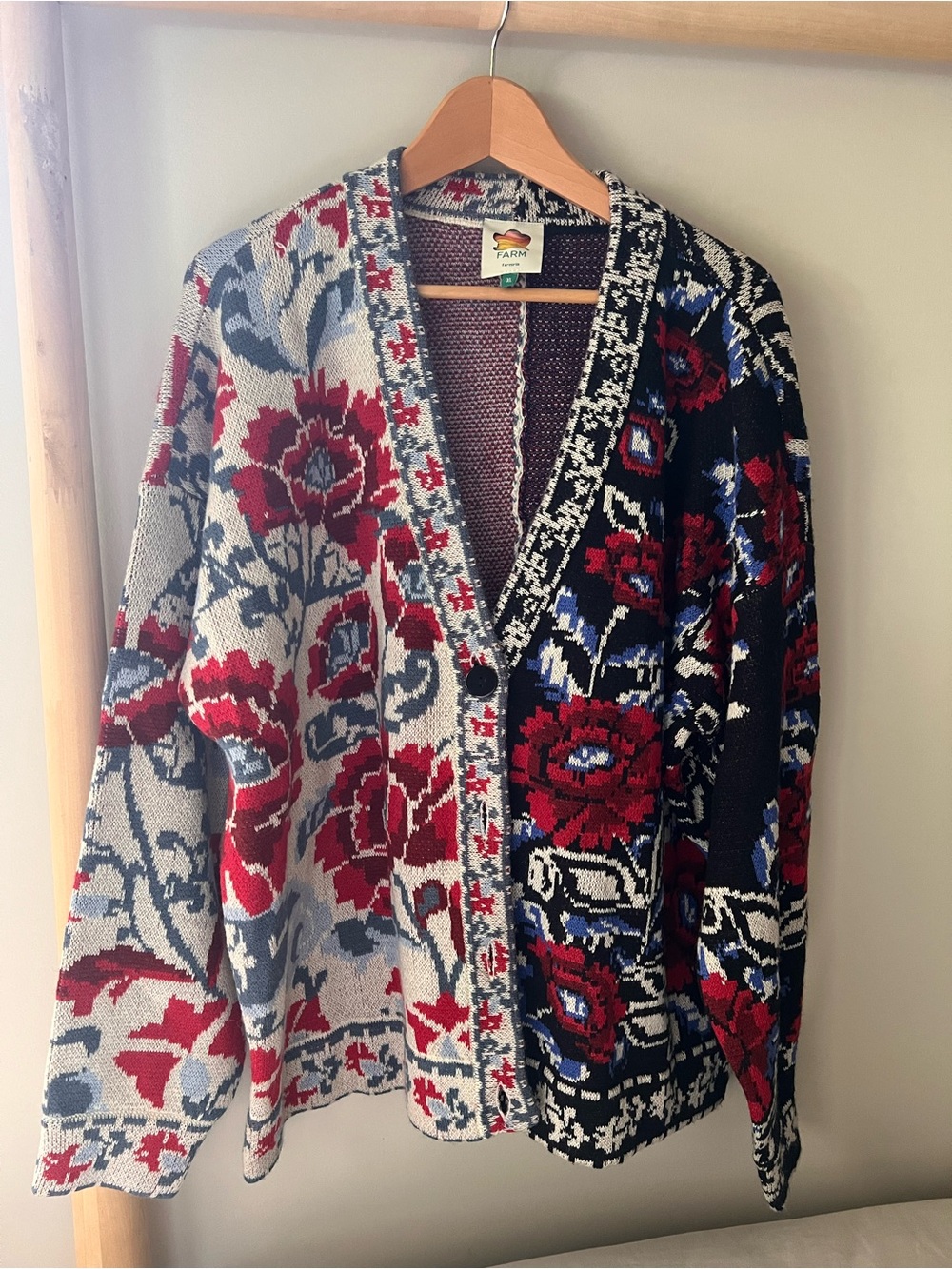 Farm Rio Valentina black mixed floral knit v neck cardigan sz XL - Picture 3 of 6